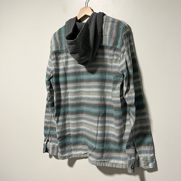 Billabong Men’s Hooded Button-Down Shirt Jacket - Medium – Green Gray Striped - Picture 4 of 15